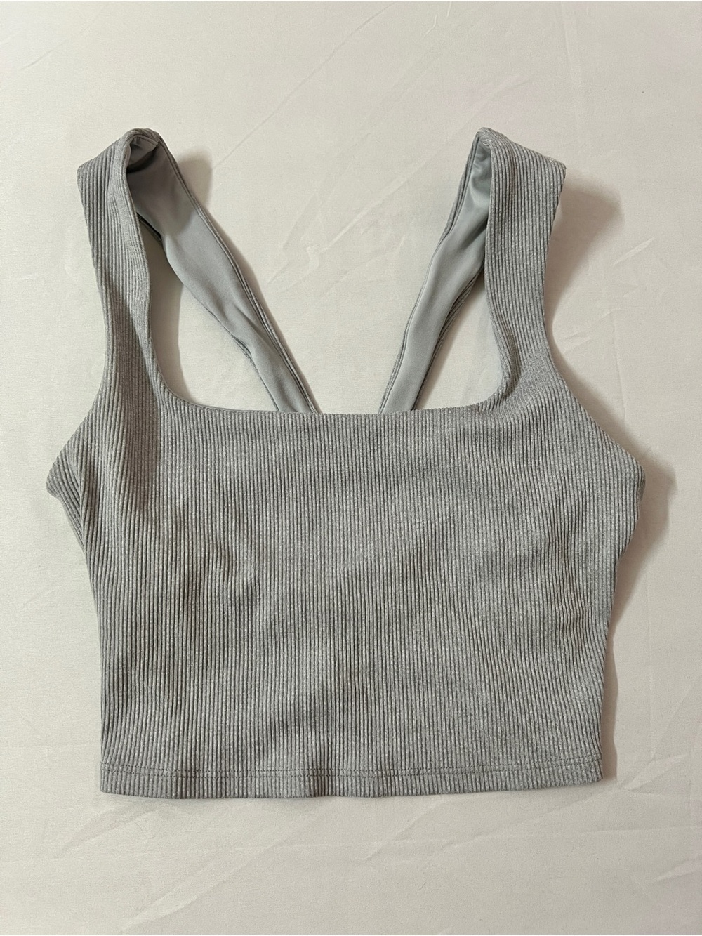 Alo Yoga Alosoft Ribbed Scoop Square Neck Ribbed Cropped Tank Crop Top Grey